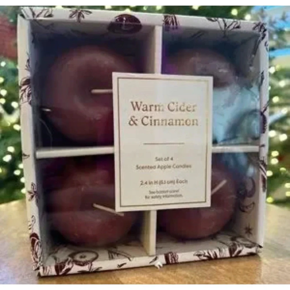 Apple Shape Candles Warm Cider & Cinnamon Scent Threshold set of‎ 4 Cozy NEW